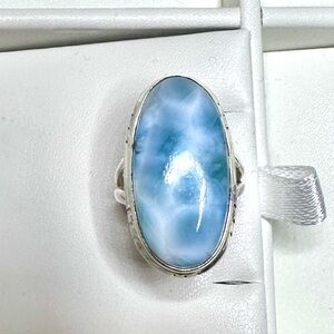 Authentic Larimar large oval Ring .925 Silver band. Size 6